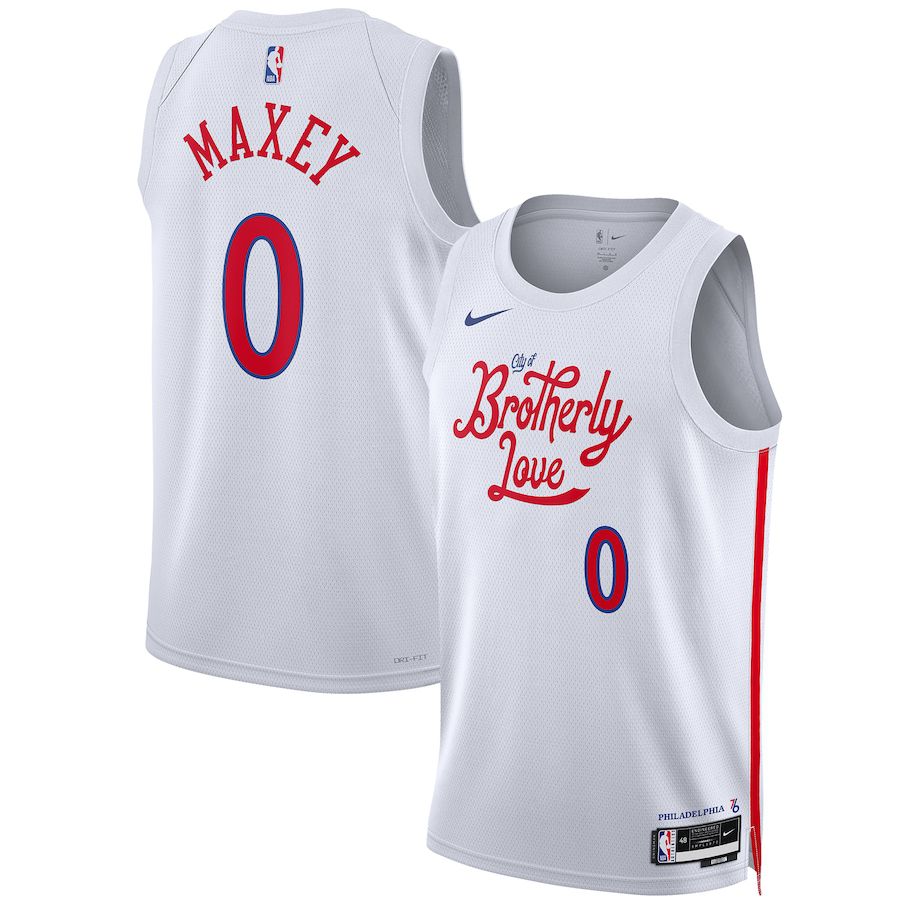 Men Philadelphia 76ers 0 Tyrese Maxey Nike White City Edition 2022-23 Swingman NBA Jersey